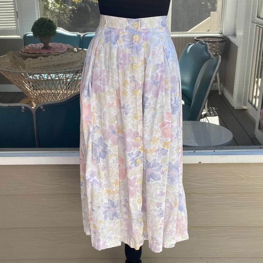 Vintage 90s Floral Button Front Midi Skirt